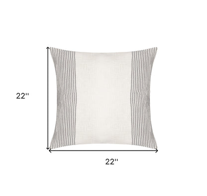 22" Beige and Ivory Striped Cotton Throw Pillow