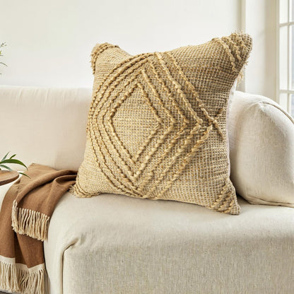 22" X 22" Brown Jute Diamond Throw Pillow