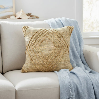 22" X 22" Brown Jute Diamond Throw Pillow