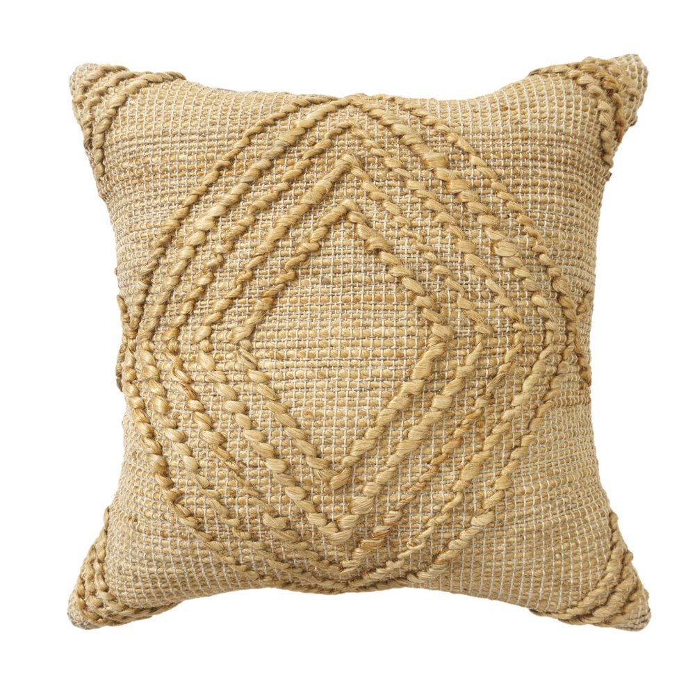 22" X 22" Brown Jute Diamond Throw Pillow