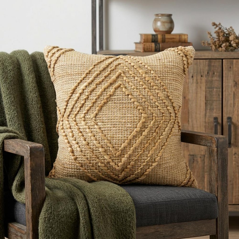 22" X 22" Brown Jute Diamond Throw Pillow