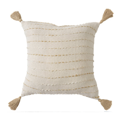 20" White Cotton Pillow With Tassels Edges