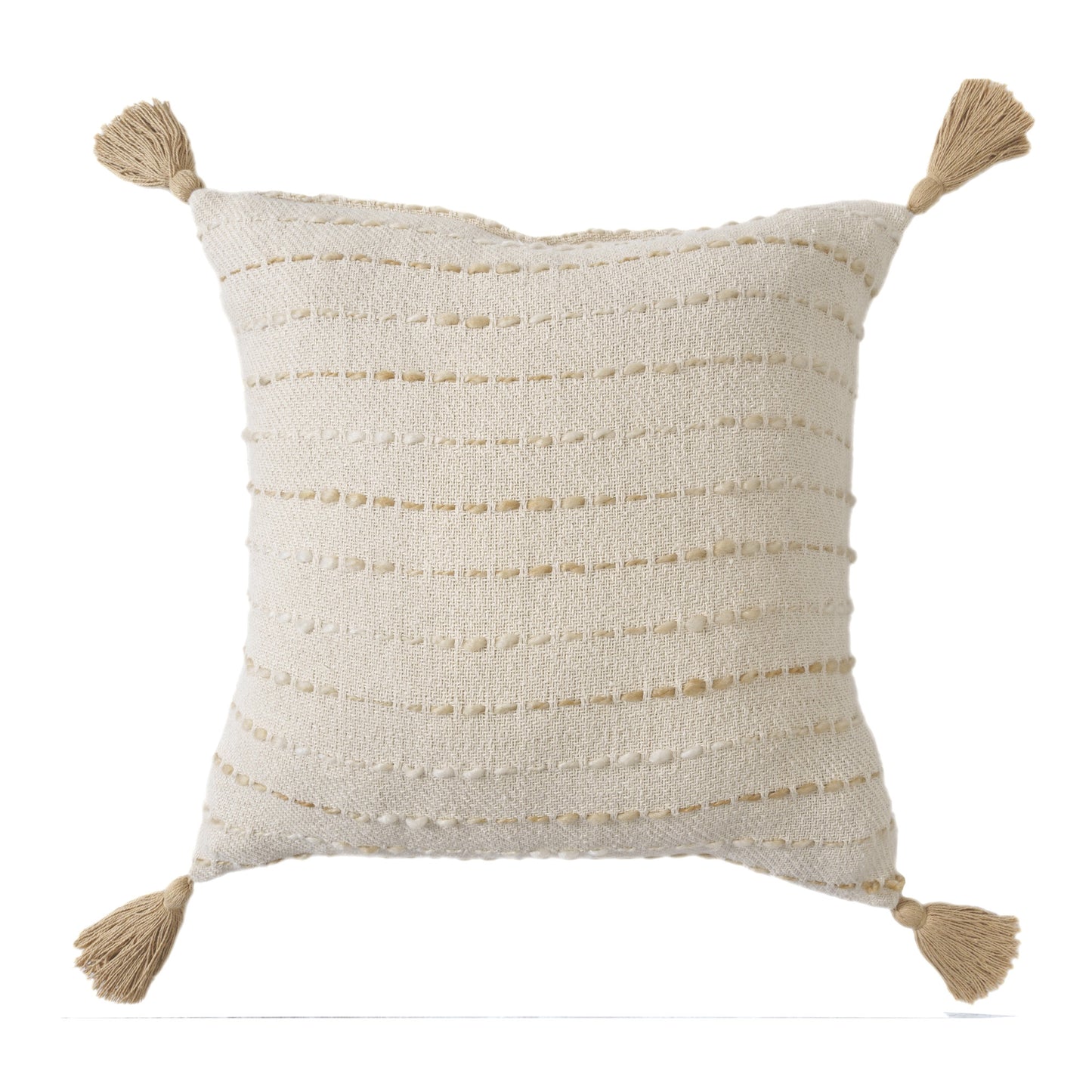 20" White Cotton Pillow With Tassels Edges