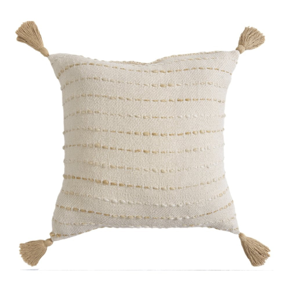 20" White Cotton Pillow With Tassels Edges