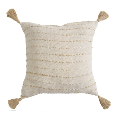 20" White Cotton Pillow With Tassels Edges