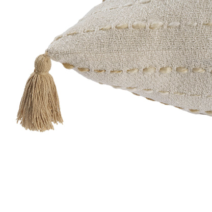 20" White Cotton Pillow With Tassels Edges