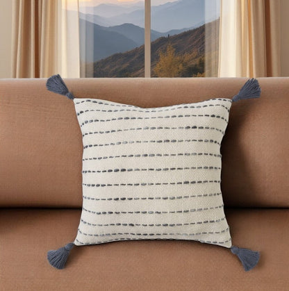 20" White Cotton Pillow With Tassels Edges