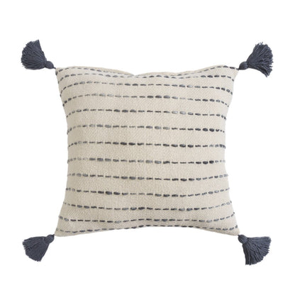 20" White Cotton Pillow With Tassels Edges