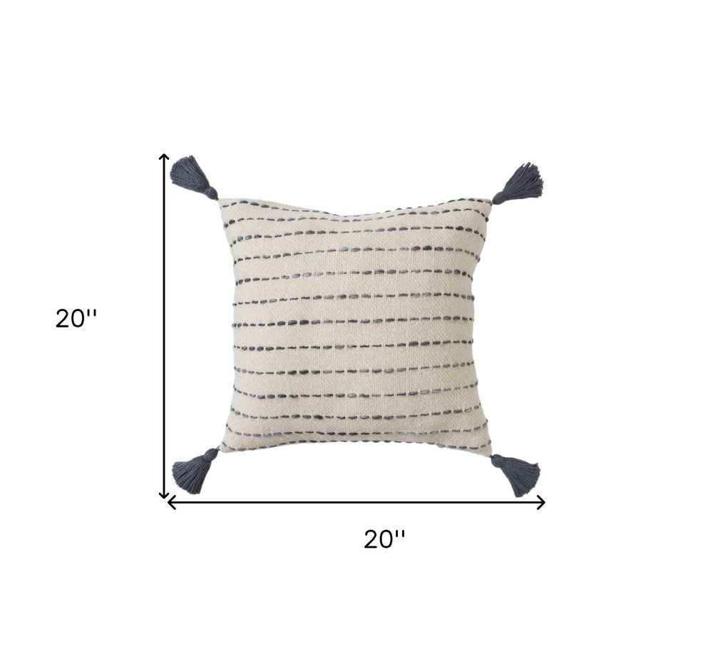 20" White Cotton Pillow With Tassels Edges