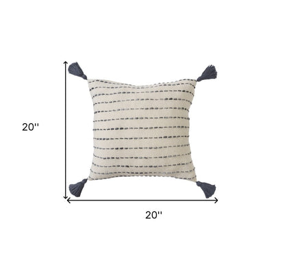 20" White Cotton Pillow With Tassels Edges