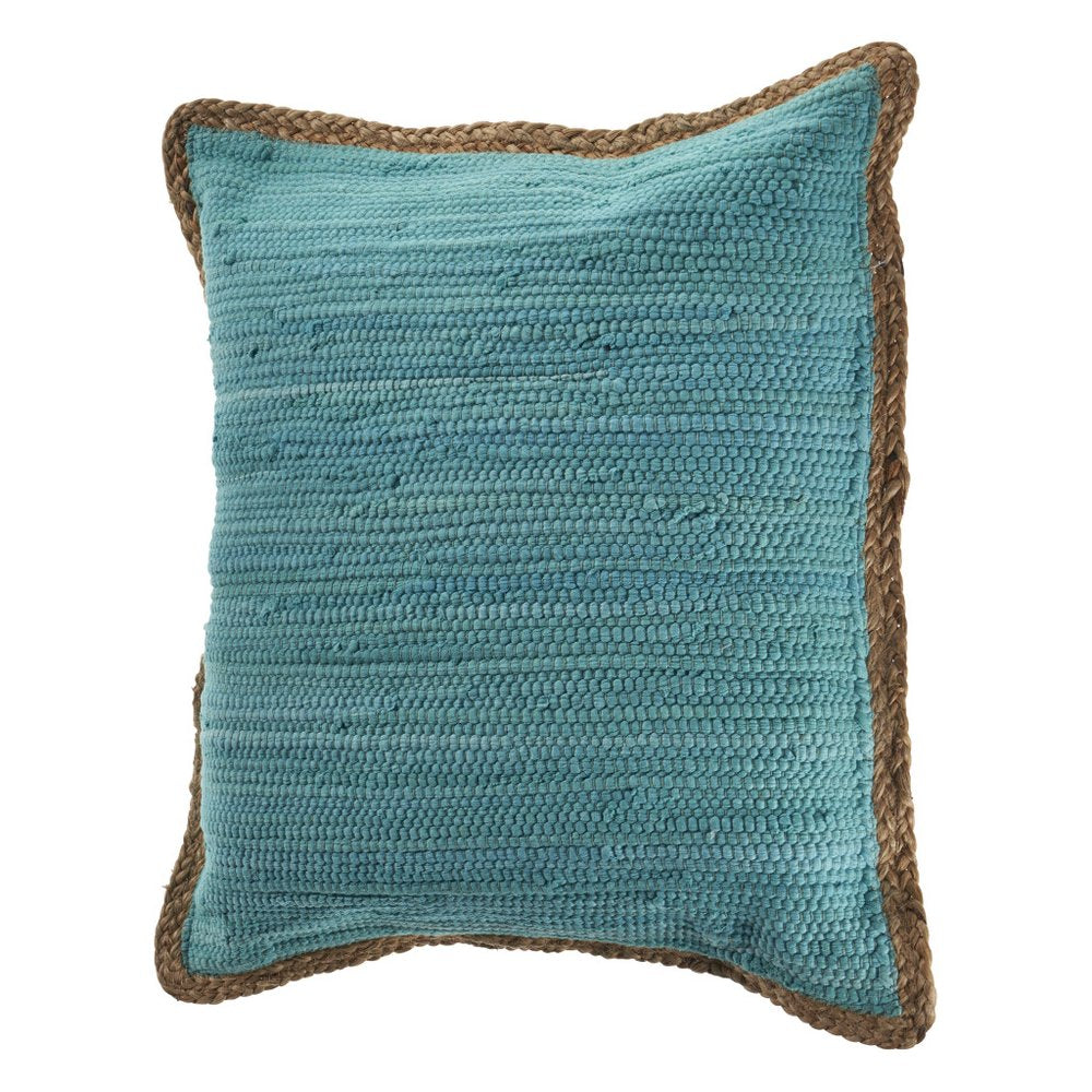Set of Two 20" Turquoise Cotton And Jute Throw Pillows with Texture