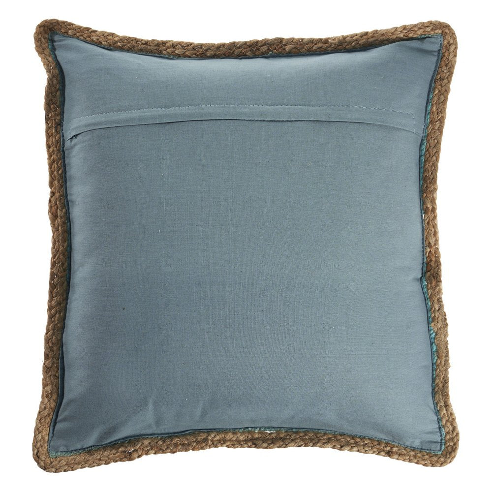 Set of Two 20" Turquoise Cotton And Jute Throw Pillows with Texture