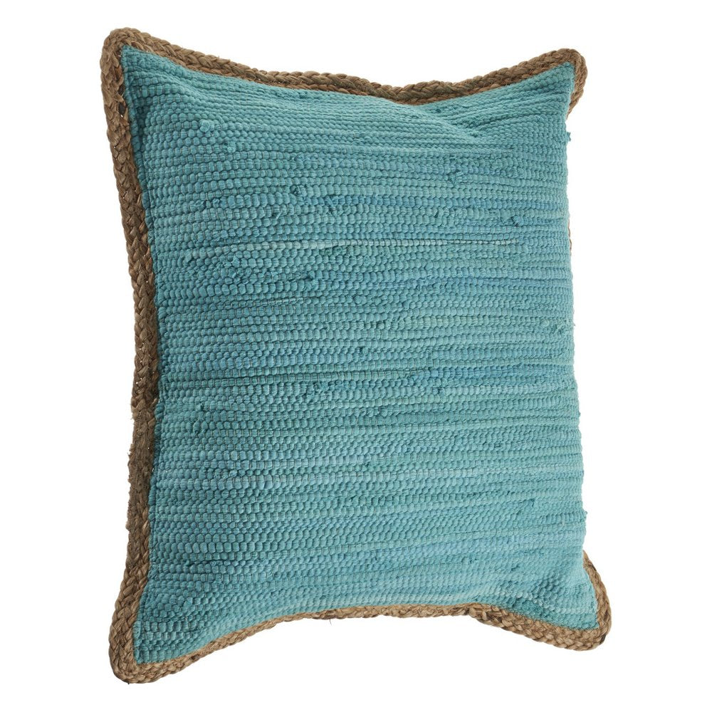 Set of Two 20" Turquoise Cotton And Jute Throw Pillows with Texture