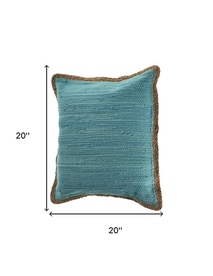 Set of Two 20" Turquoise Cotton And Jute Throw Pillows with Texture