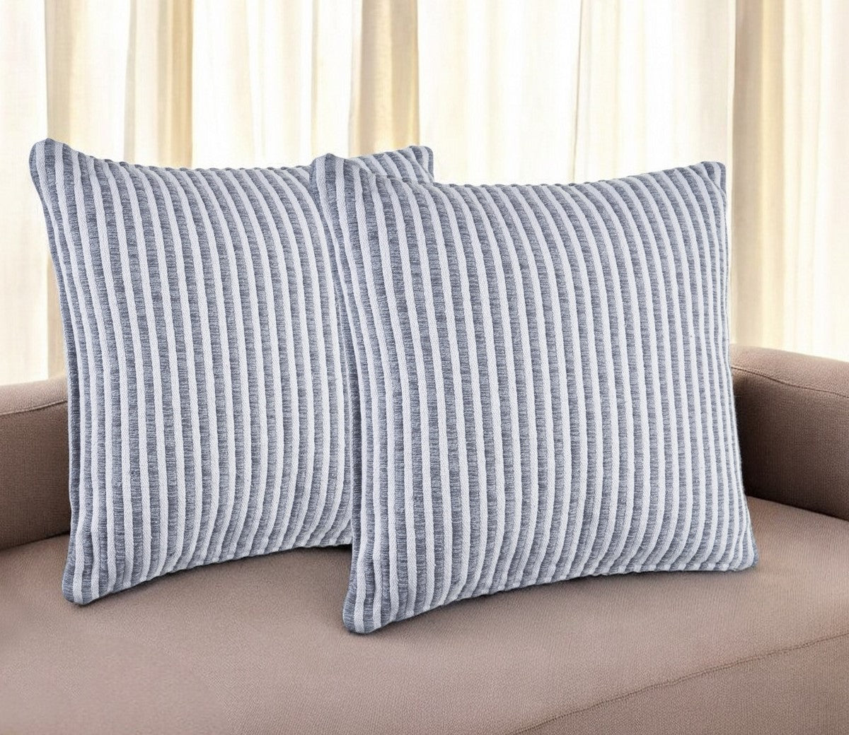 Set of Two Gray Striped Cotton Throw Pillow