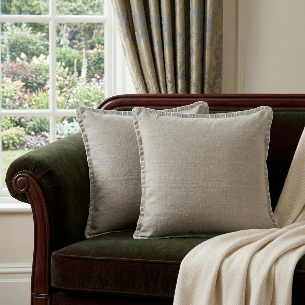 Set of Two Blue Cotton Throw Pillow