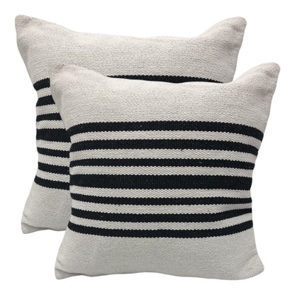 Set of Two Black and White Striped Cotton Throw Pillows