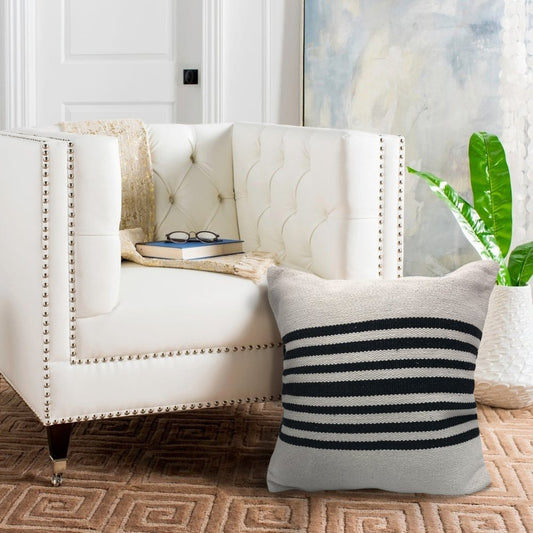 Set of Two Black and White Striped Cotton Throw Pillows