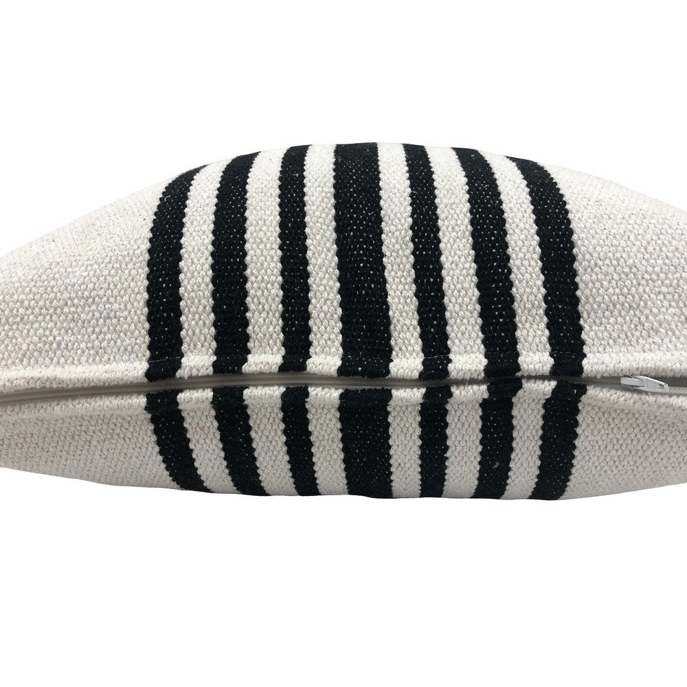 Set of Two Black and White Striped Cotton Throw Pillow