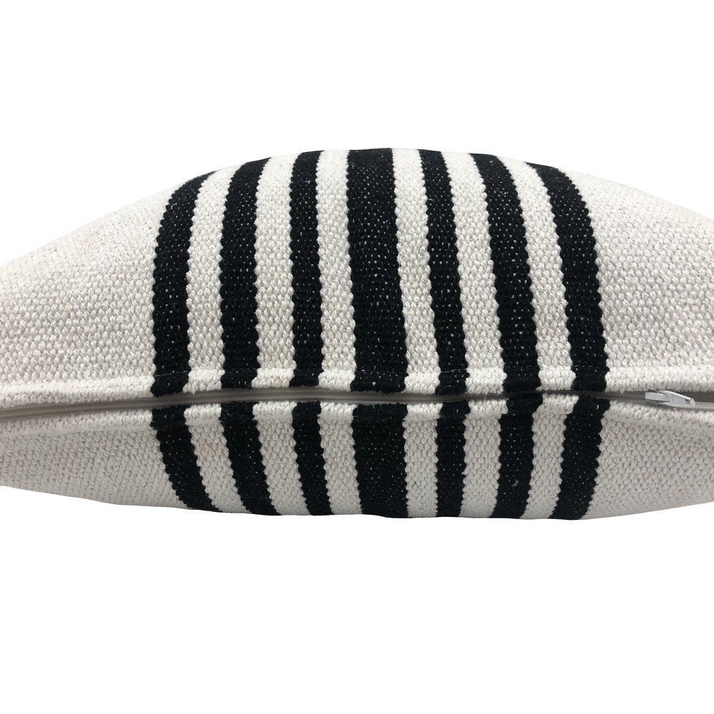 Set of Two Black and White Striped Cotton Throw Pillows