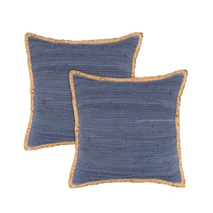 Set of Two 20" Red Cotton And Jute Throw Pillows with Texture