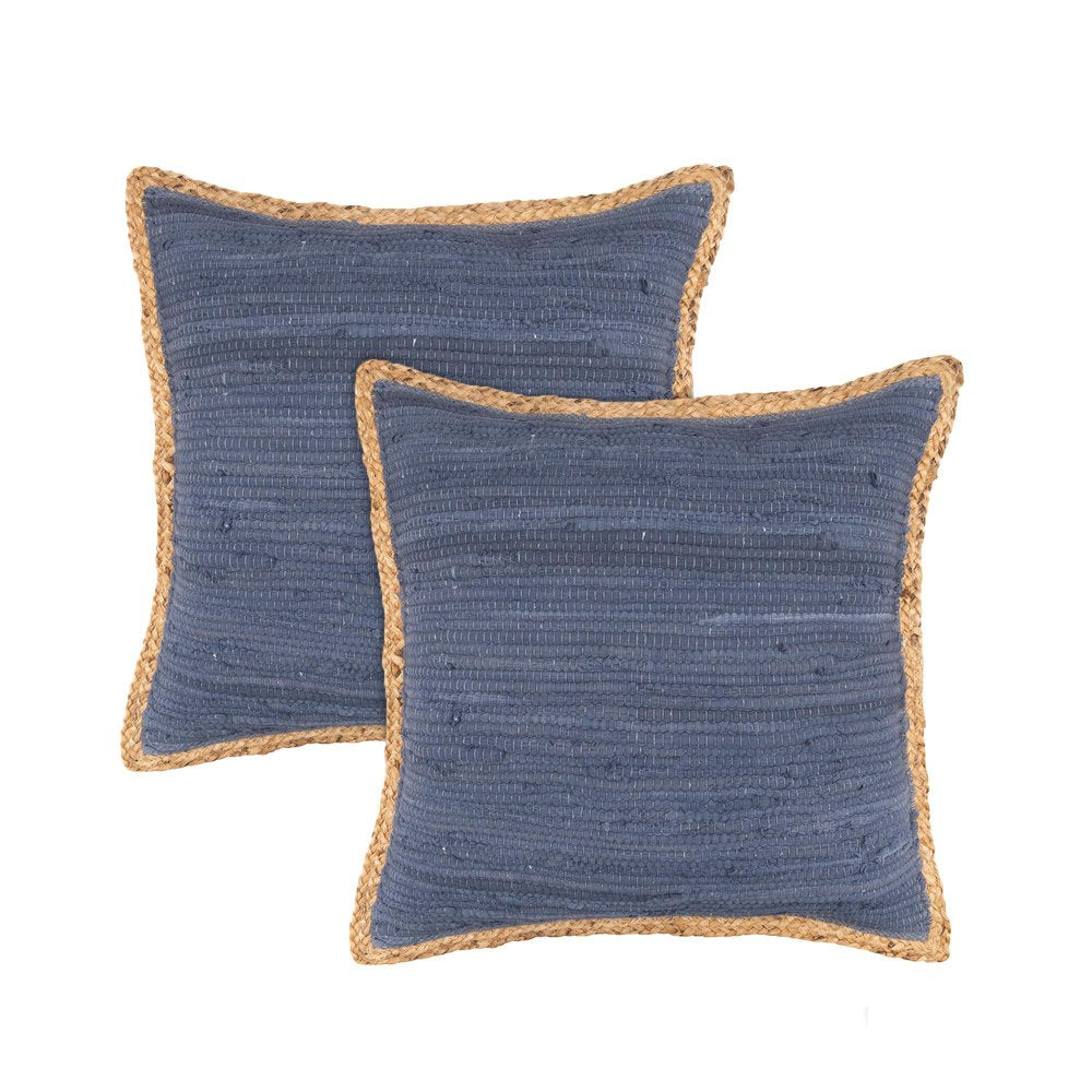 Set of Two 20" Turquoise Cotton And Jute Throw Pillows with Texture