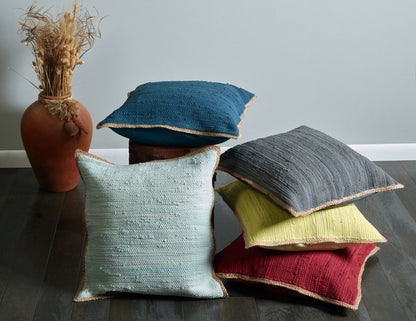 Set of Two 20" Turquoise Cotton And Jute Throw Pillows with Texture