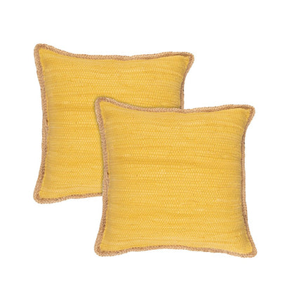 Set of Two 20" Gray And Natural Cotton And Jute Throw Pillows