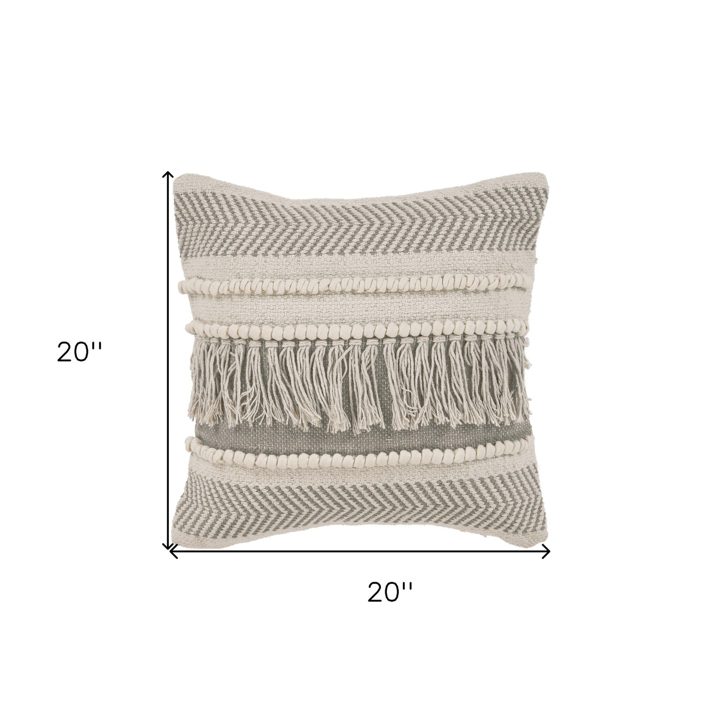 Set of Two Beige Striped Cotton Throw Pillow With Fringe