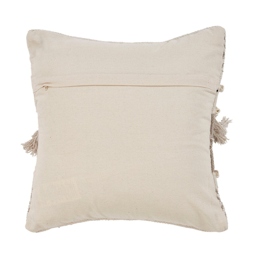 Set of Two Beige Striped Cotton Throw Pillow With Fringe