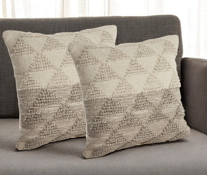 Set of Two Cream Geometric Cotton Throw Pillow With Texture