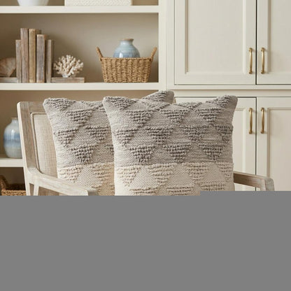 Set of Two Cream Geometric Cotton Throw Pillow With Texture