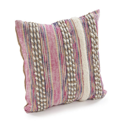Set of Two Pink Striped Cotton Throw Pillows With Fringe