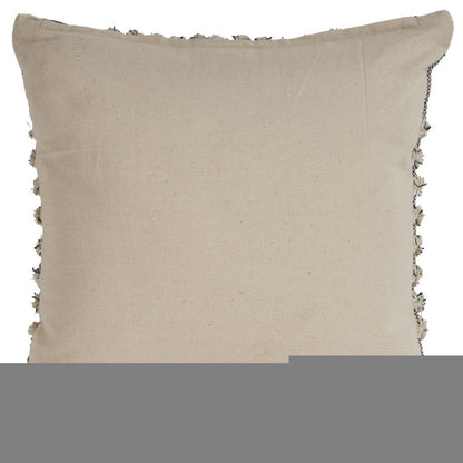 Set of Two Black and Ivory Plaid Cotton Throw Pillow With Fringe