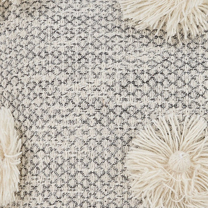 Set of Two Gray and Ivory Floral Cotton Throw Pillows With Fringe