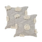 Set of Two Gray and Ivory Floral Cotton Throw Pillows With Fringe