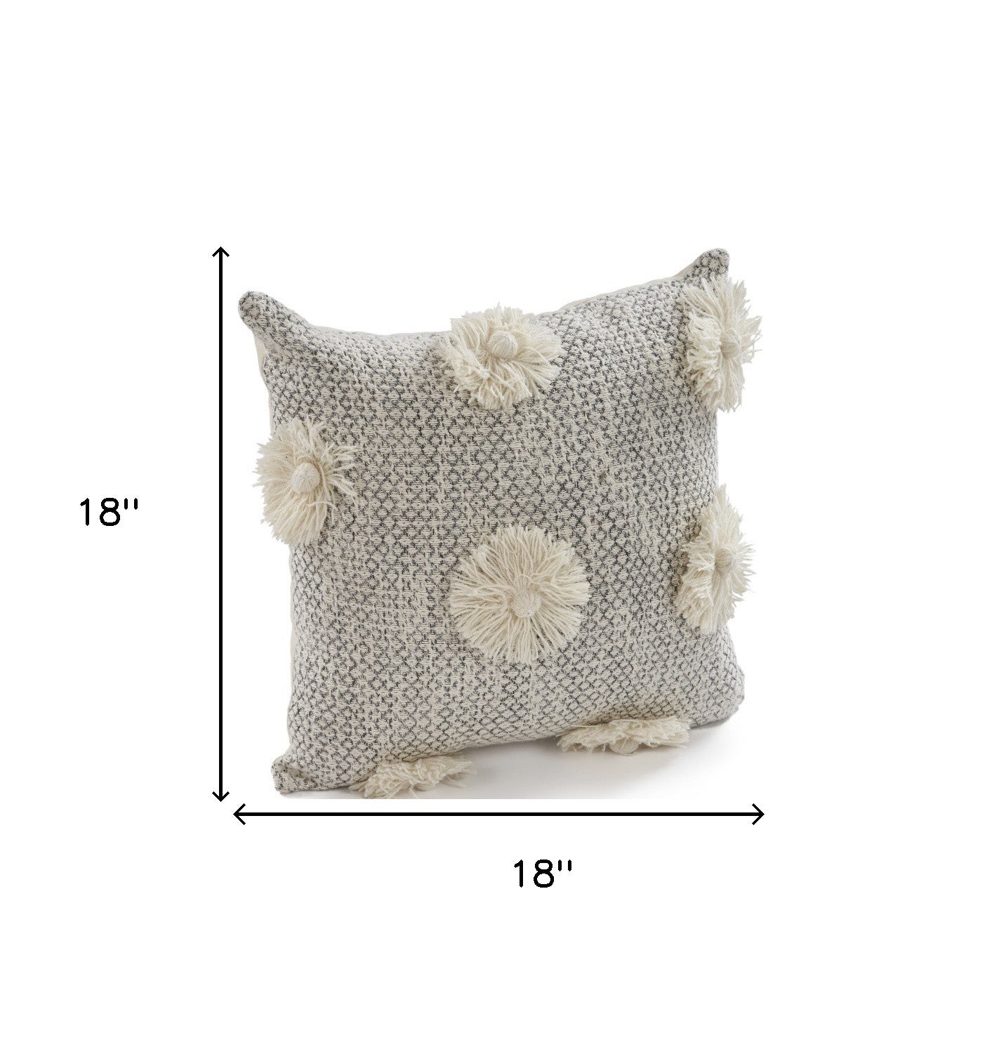 Set of Two Gray and Ivory Floral Cotton Throw Pillow With Fringe