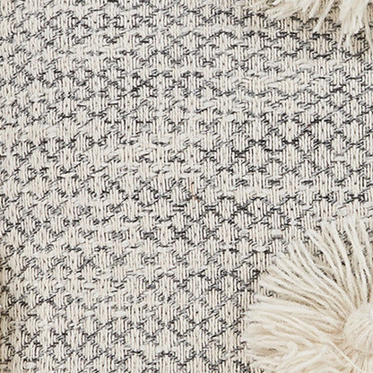 Set of Two Gray and Ivory Floral Cotton Throw Pillows With Fringe