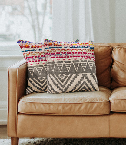 Set of Two Gray Chevron Cotton Throw Pillow