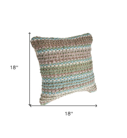 Set of Two 18" Black Gray and Ivory Striped Cotton Blend Throw Pillows with Texture