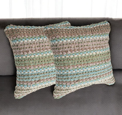 Set of Two 18" Black Gray and Ivory Striped Cotton Blend Throw Pillows with Texture