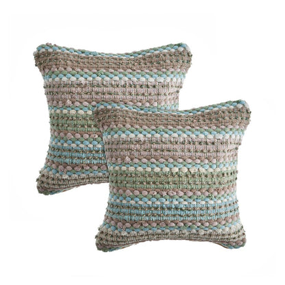Set of Two 18" Black Gray and Ivory Striped Cotton Blend Throw Pillows with Texture