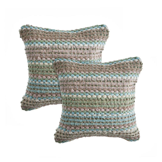 Set of Two 18" Black Gray and Ivory Striped Cotton Blend Throw Pillows with Texture