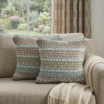 Set of Two 18" Black Gray and Ivory Striped Cotton Blend Throw Pillows with Texture