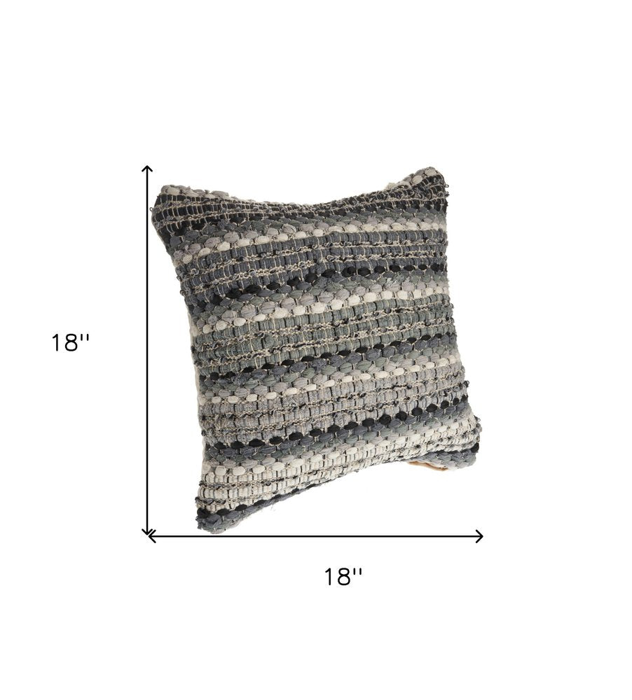 Set of Two 18" Black Gray and Ivory Striped Cotton Blend Throw Pillows with Texture