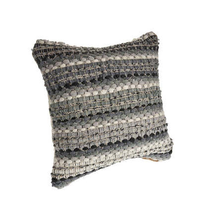 Set of Two 18" Black Gray and Ivory Striped Cotton Blend Throw Pillows with Texture