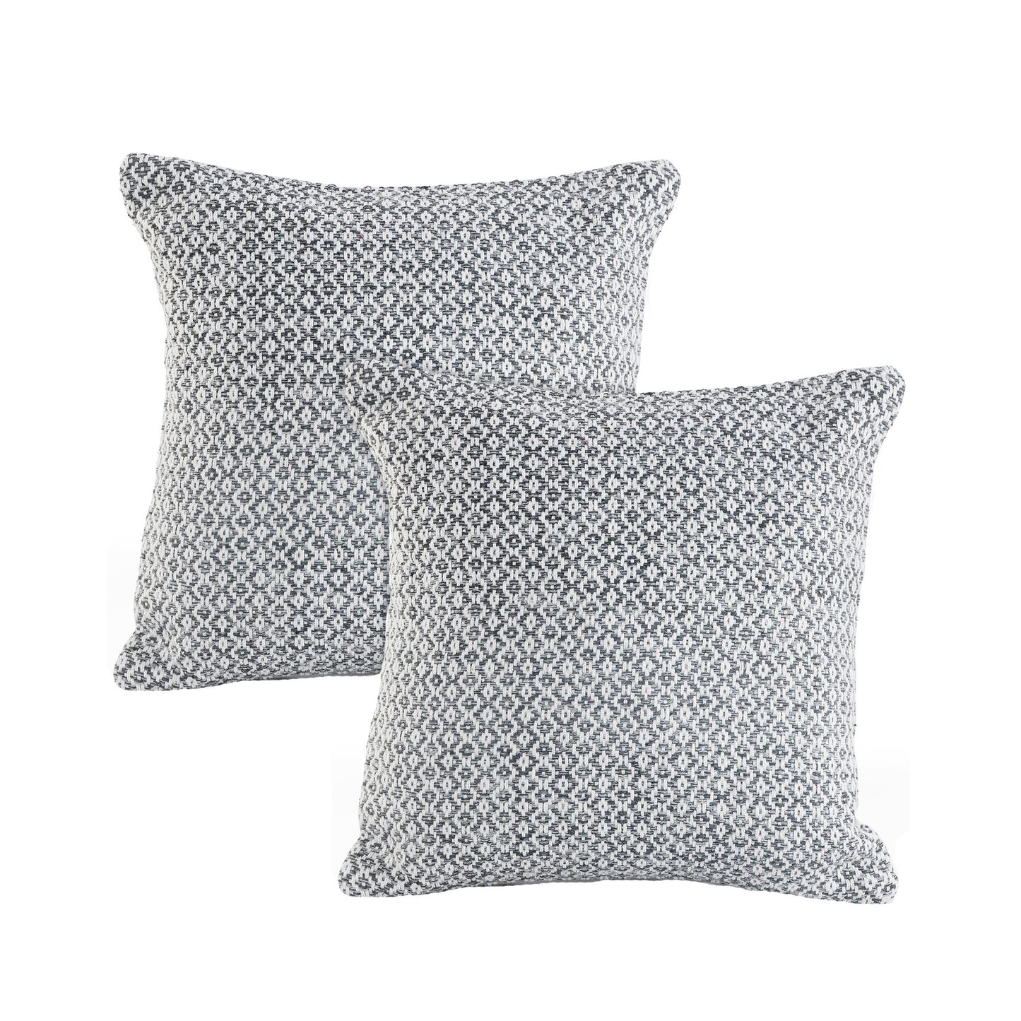 Set of Two Gray and White Geometric Cotton Throw Pillow