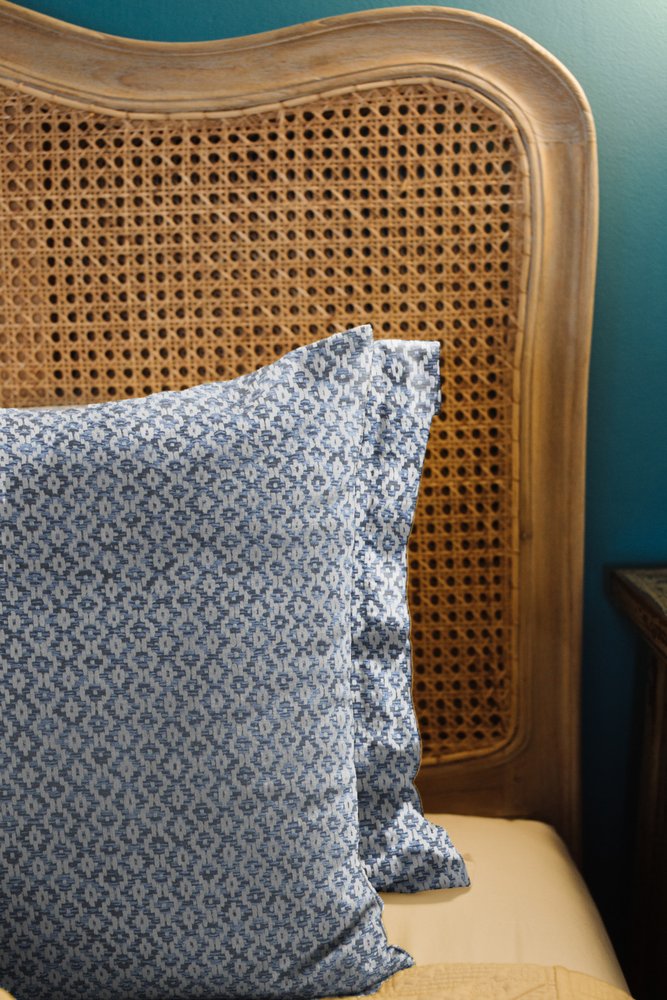 Set of Two Blue Chevron Cotton Throw Pillows