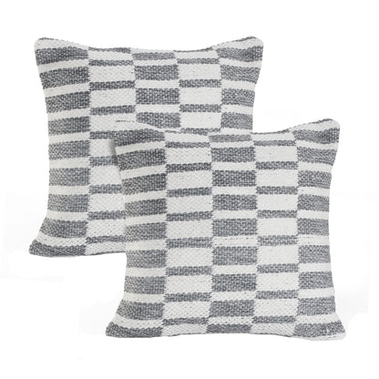 Set of Two Gray Geometric Cotton Throw Pillow