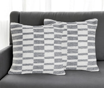 Set of Two Gray Geometric Cotton Throw Pillow